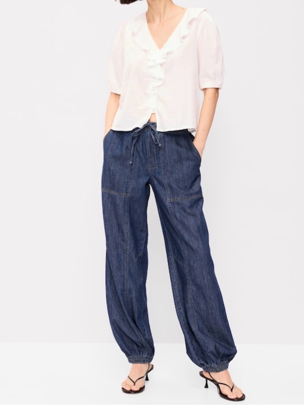 Old Navy Dark Blue Drawstring Wide-Leg Jeans